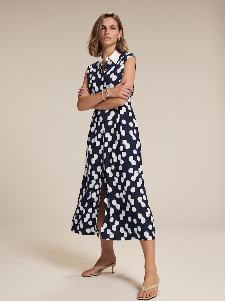 Mint Velvet Blue Polka Dot Shirt Midi Dress - Image 1 of 7