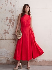 Mint Velvet Red Full Skirt Midi Dress - Image 1 of 6