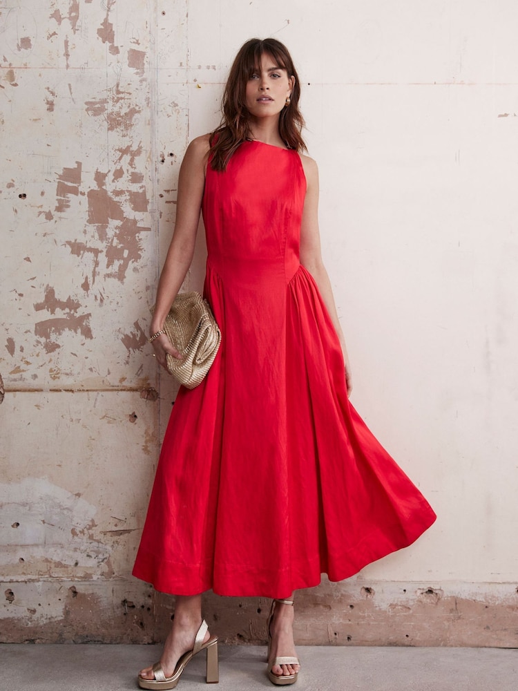 Mint Velvet Red Full Skirt Midi Dress - Image 1 of 6