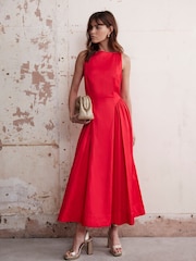 Mint Velvet Red Full Skirt Midi Dress - Image 2 of 6