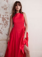 Mint Velvet Red Full Skirt Midi Dress - Image 3 of 6