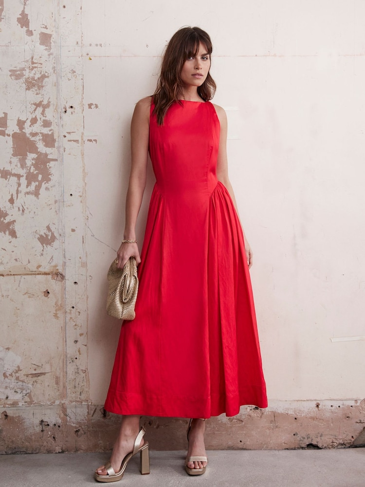 red dress midi uk Frida Cutwork Midi Dress Red
