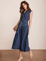 Mint Velvet Blue Drop Waist Collared Denim 100% Cotton Dress - Image 1 of 8