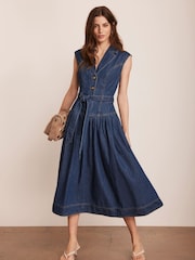 Mint Velvet Blue Drop Waist Collared Denim 100% Cotton Dress - Image 2 of 8