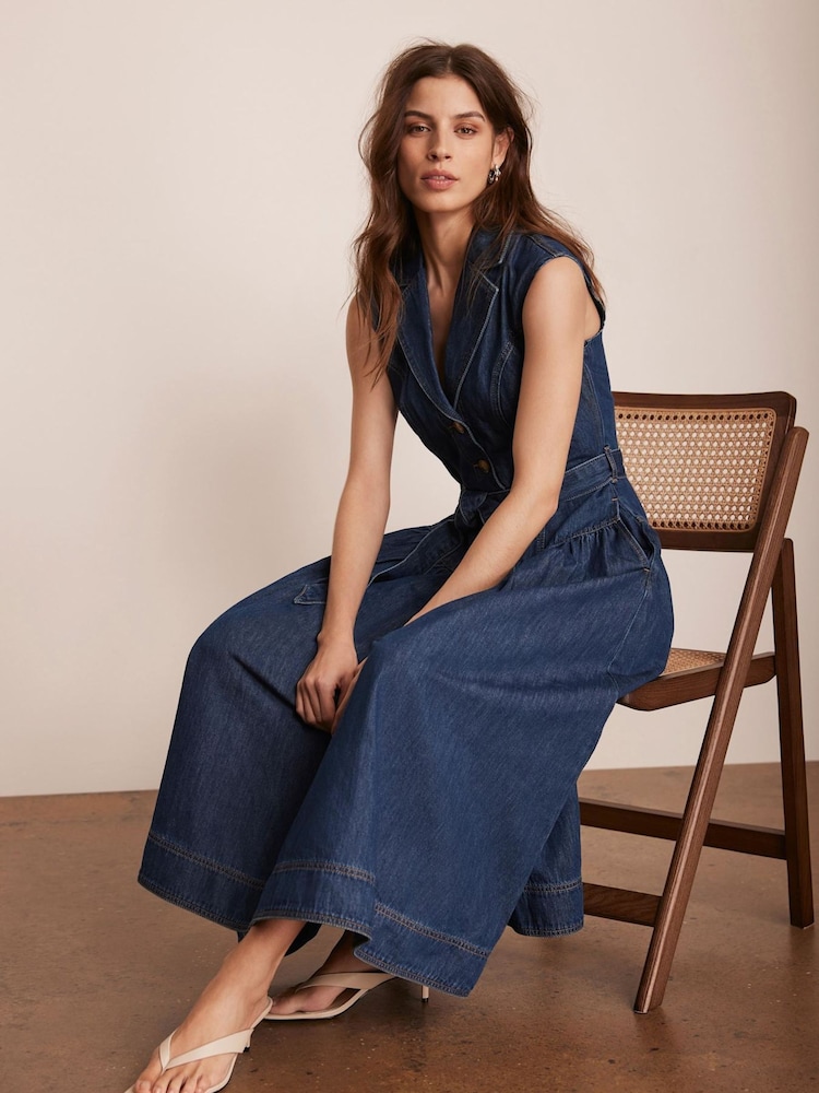 Mint Velvet Blue Drop Waist Collared Denim 100% Cotton Dress - Image 4 of 8