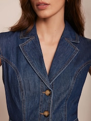 Mint Velvet Blue Drop Waist Collared Denim 100% Cotton Dress - Image 6 of 8