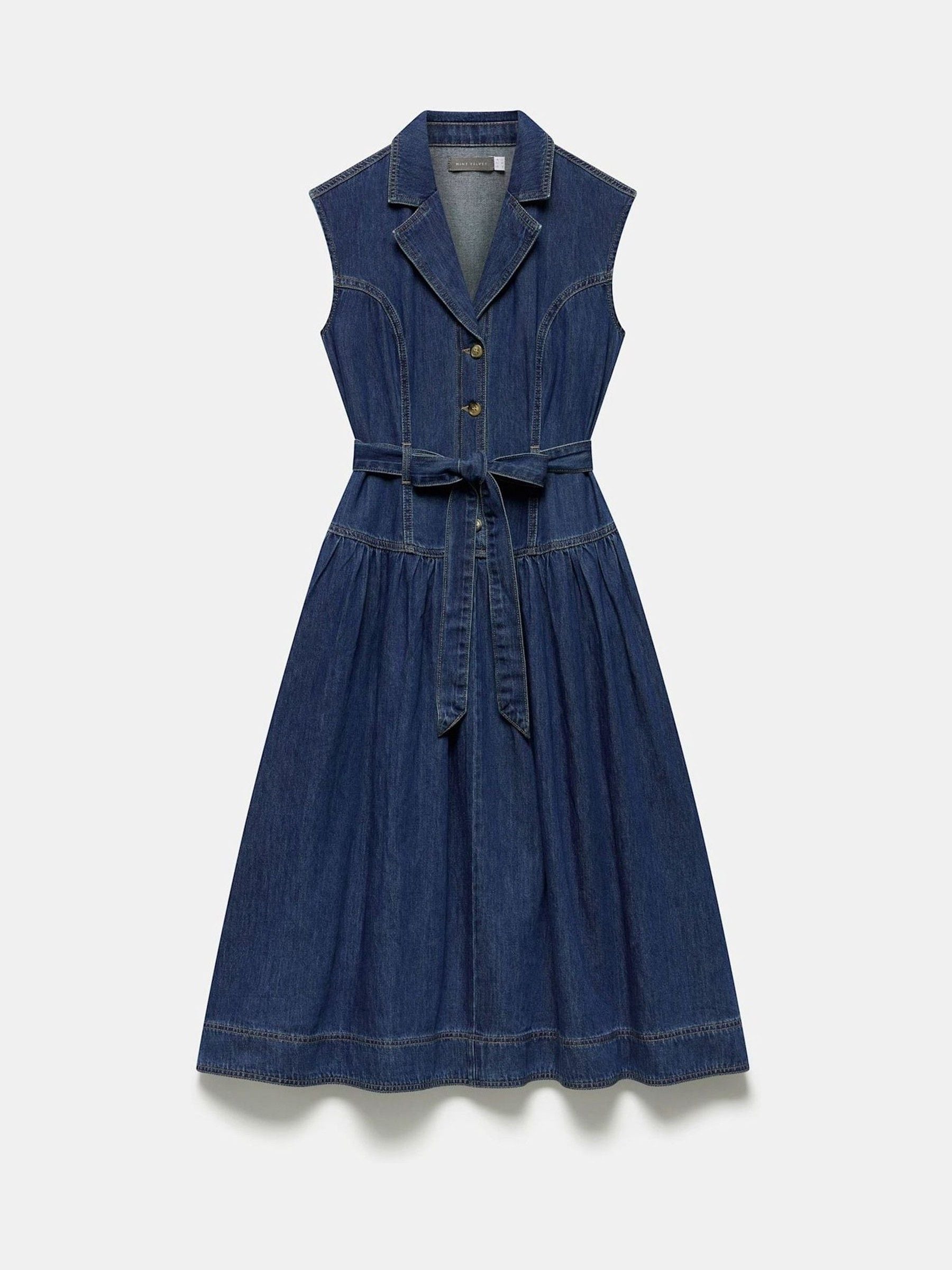 Buy Mint Velvet Blue Drop Waist Collared Denim 100% Cotton Dress