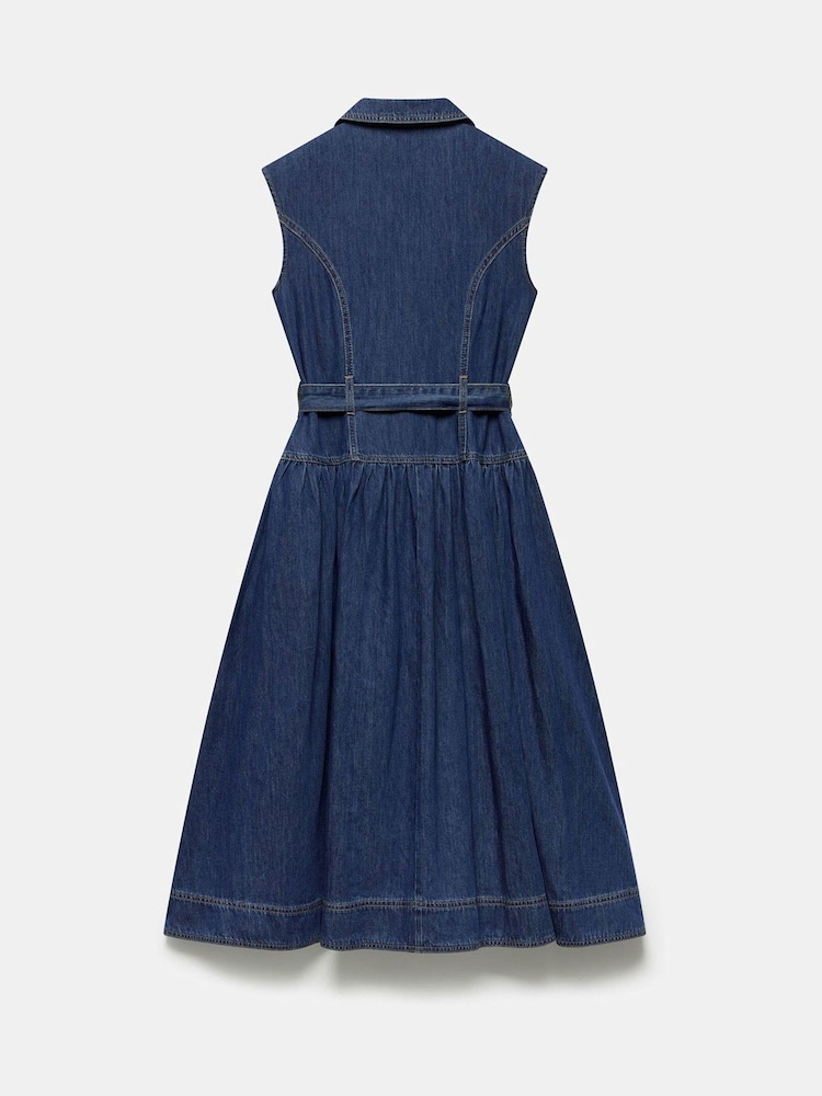 Mint Velvet Blue Drop Waist Collared Denim 100% Cotton Dress - Image 8 of 8