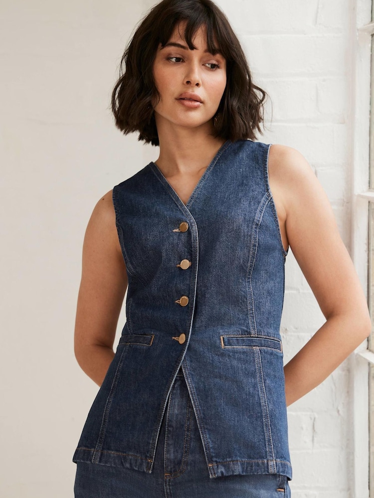 Mint Velvet Blue Denim Waistcoat - Image 1 of 7