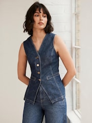 Mint Velvet Blue Denim Waistcoat - Image 5 of 7