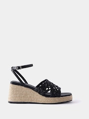 Mint Velvet Black Lola Woven Espadrilles Wedges Heels - Image 1 of 4