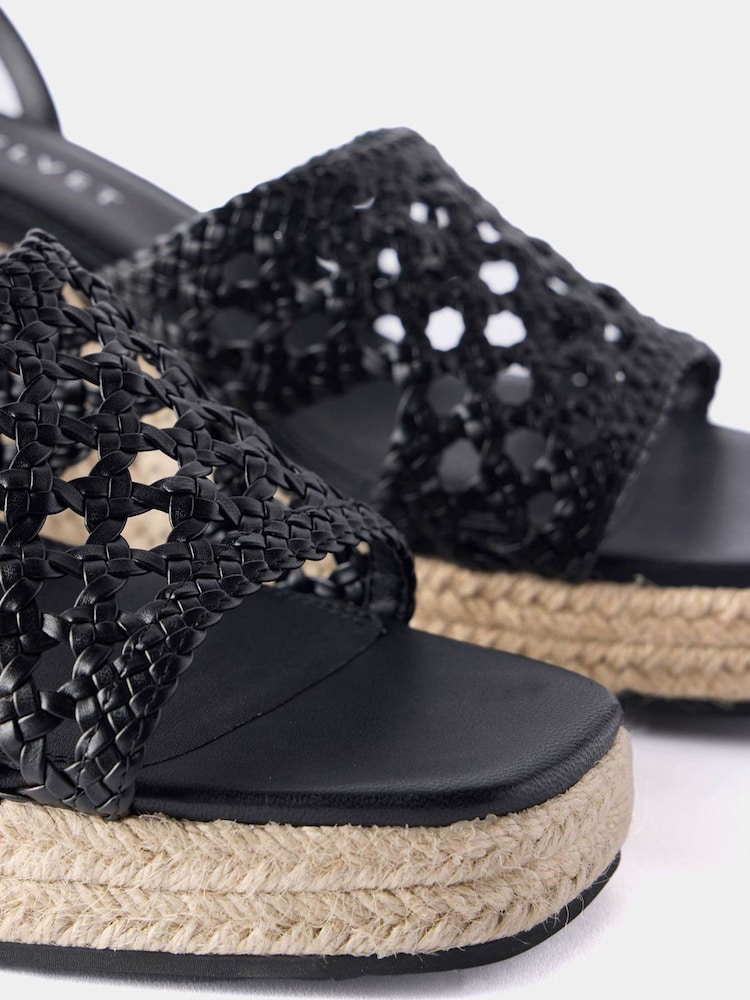 Mint Velvet Black Lola Woven Espadrilles Wedges Heels - Image 3 of 4