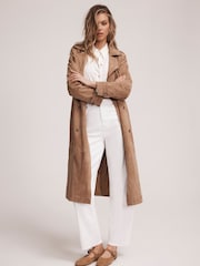 Mint Velvet Brown Suede Trench Coat - Image 1 of 8