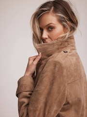 Mint Velvet Brown Suede Trench Coat - Image 3 of 8