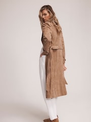 Mint Velvet Brown Suede Trench Coat - Image 4 of 8