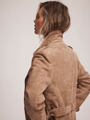 Mint Velvet Brown Suede Trench Coat - Image 6 of 8