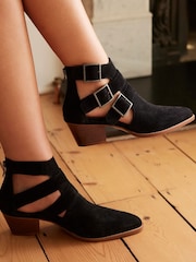 Mint Velvet Black Cut-Out Ankle Boots - Image 5 of 5