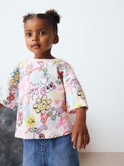 White Doodle Print Girls Short Sleeve T-Shirt (3mths-7yrs) - Image 1 of 8