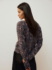 Animal Print Slim Super Soft Crew Neck Cardigan with Wool - Image 3 of 9