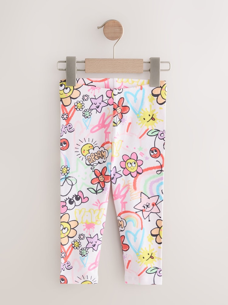 White/Pink Doodle Leggings (3mths-7yrs) - Image 1 of 4