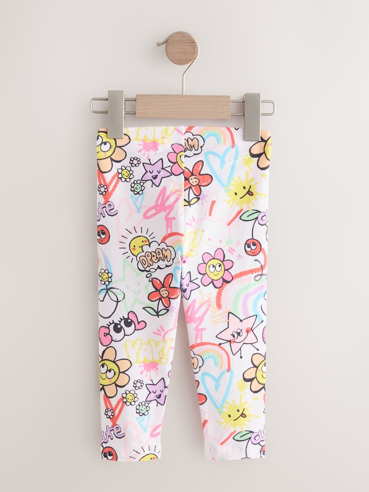 White/Pink Doodle Leggings (3mths-7yrs) - Image 2 of 4