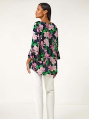 Roman Pink Floral Flare Sleeve Blouses - Image 3 of 4