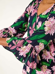 Roman Pink Floral Flare Sleeve Blouses - Image 4 of 4