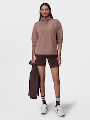 Sweaty Betty Fawn Brown Sand Wash Half Zip Longline Sweatshirt - Image 3 of 7