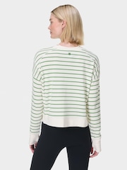 Sweaty Betty LilyWhite Green Stripe After Class Crop Sweatshirt - Image 2 of 7