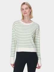 Sweaty Betty LilyWhite Green Stripe After Class Crop Sweatshirt - Image 3 of 7