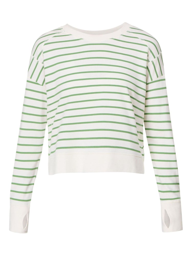Sweaty Betty LilyWhite Green Stripe After Class Crop Sweatshirt - Image 7 of 7