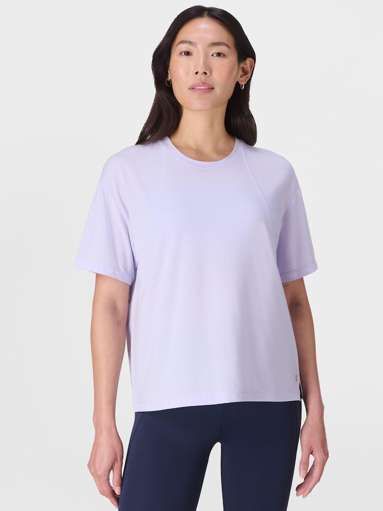 Sweaty Betty Heather Purple Soft Flow Studio T-Shirt - Image 1 of 7