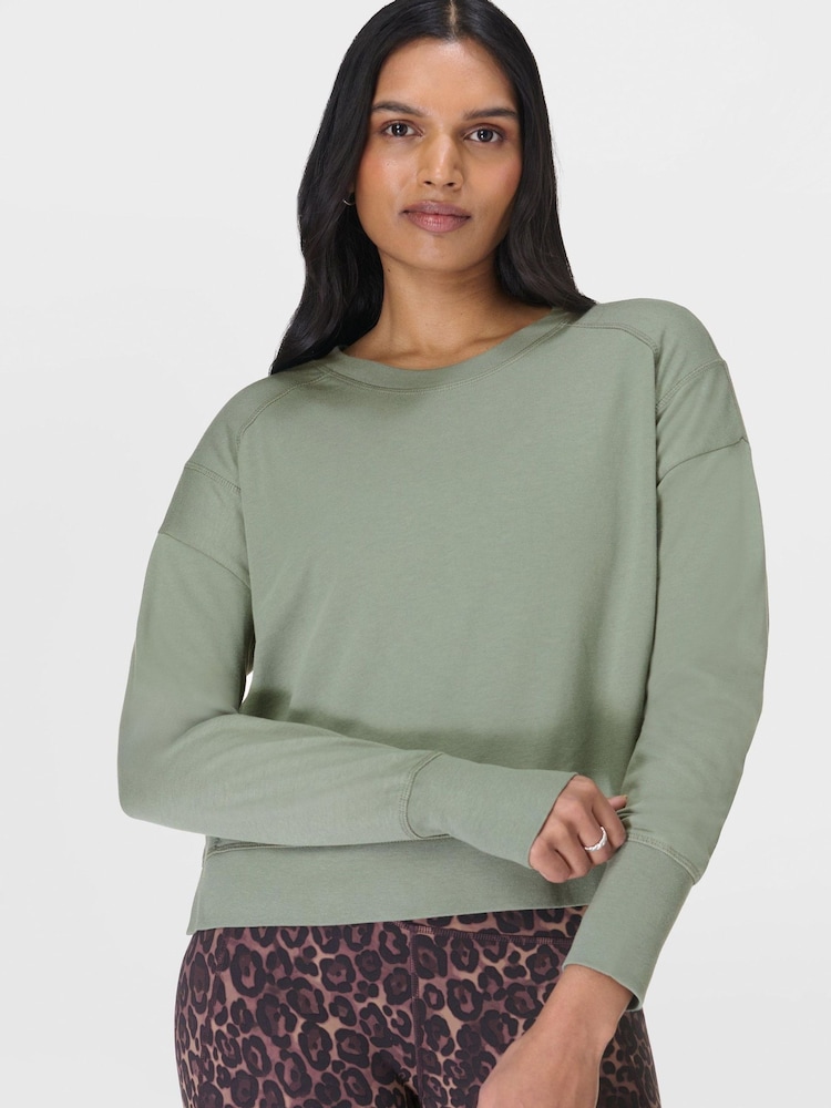 Sweaty Betty Green After Class Crop Sweatshirt - Image 1 of 7