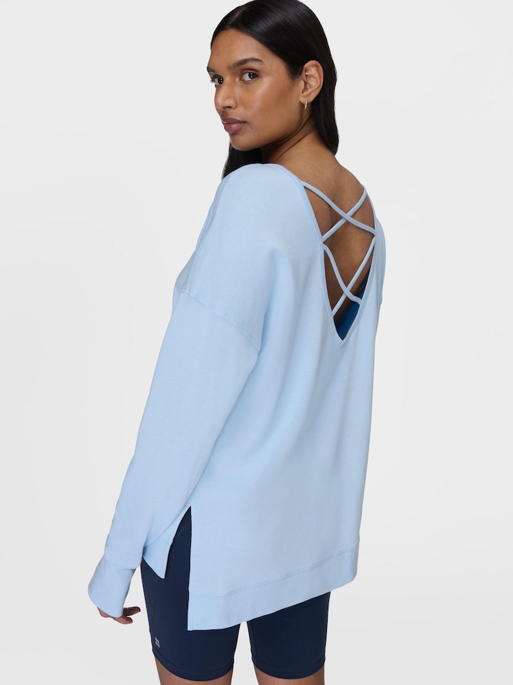 Sweaty Betty Blue After Class Cross Back Sweatshirt - Image 3 of 7