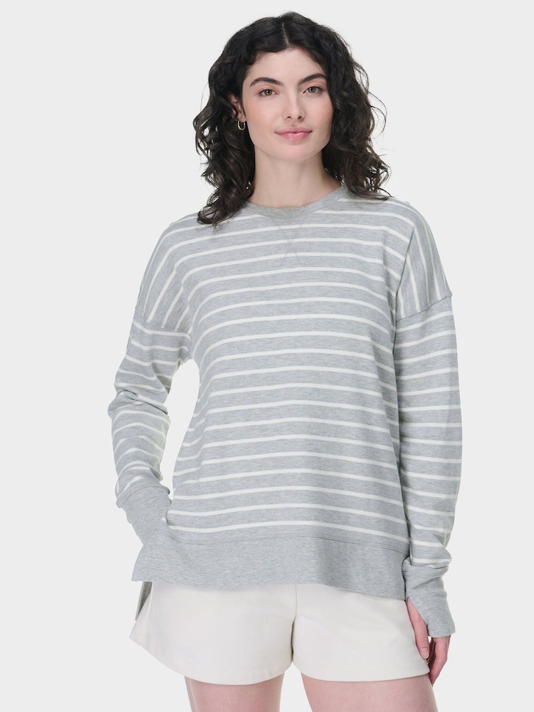 Sweaty Betty LilyWhite LightGreyMarl Stripe After Class Longline Sweatshirt - Image 1 of 7