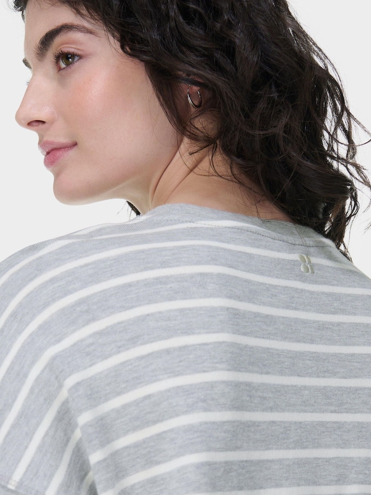 Sweaty Betty LilyWhite LightGreyMarl Stripe After Class Longline Sweatshirt - Image 4 of 7