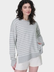 Sweaty Betty LilyWhite LightGreyMarl Stripe After Class Longline Sweatshirt - Image 6 of 7