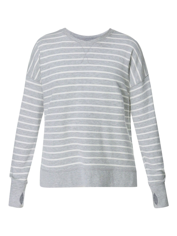 Sweaty Betty LilyWhite LightGreyMarl Stripe After Class Longline Sweatshirt - Image 7 of 7