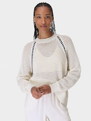 Sweaty Betty White Tides High Whipstitch 100% Cotton Jumper - Image 1 of 6
