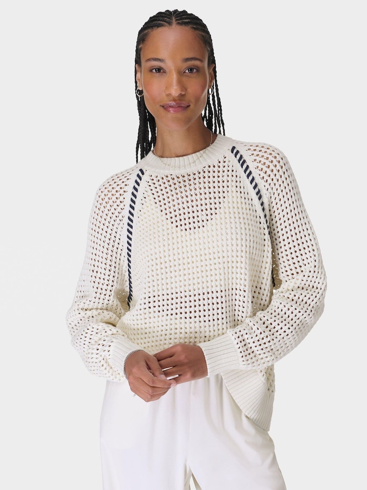 Sweaty Betty White Tides High Whipstitch 100% Cotton Jumper - Image 1 of 6