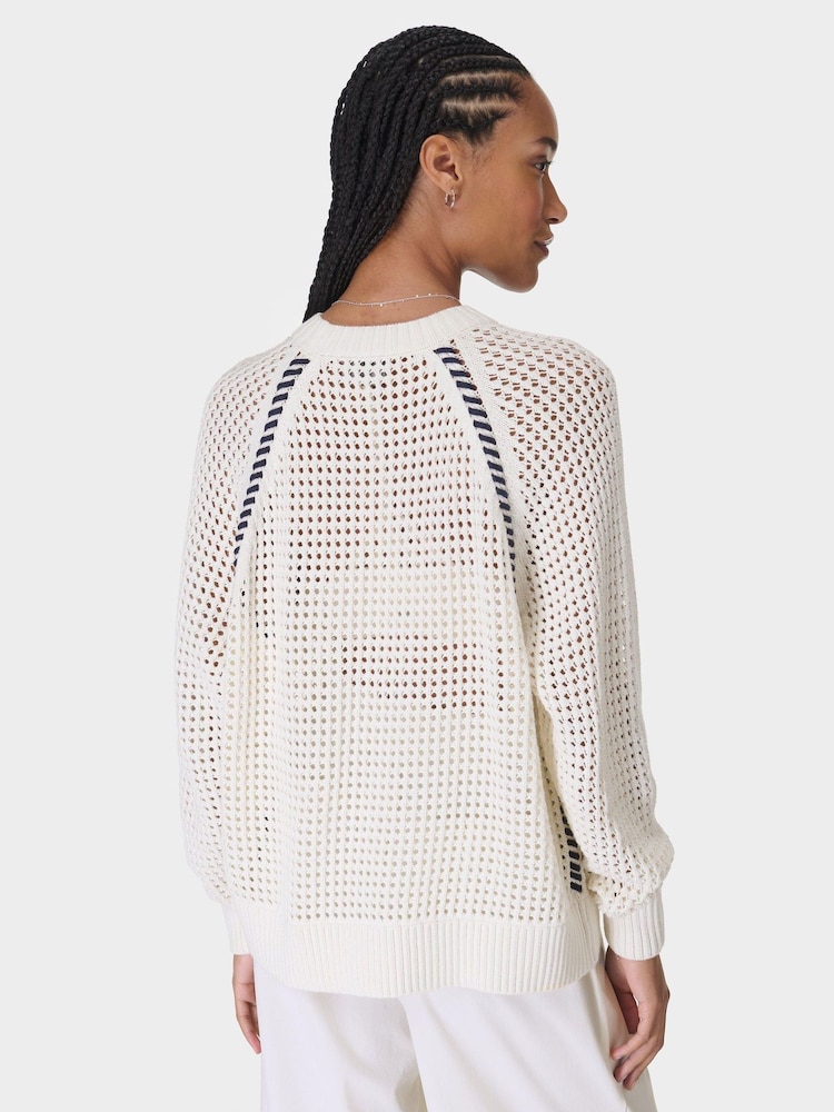 Sweaty Betty White Tides High Whipstitch 100% Cotton Jumper - Image 2 of 6