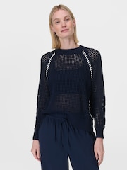 Sweaty Betty Blue Tides High Whipstitch 100% Cotton Jumper - Image 1 of 6