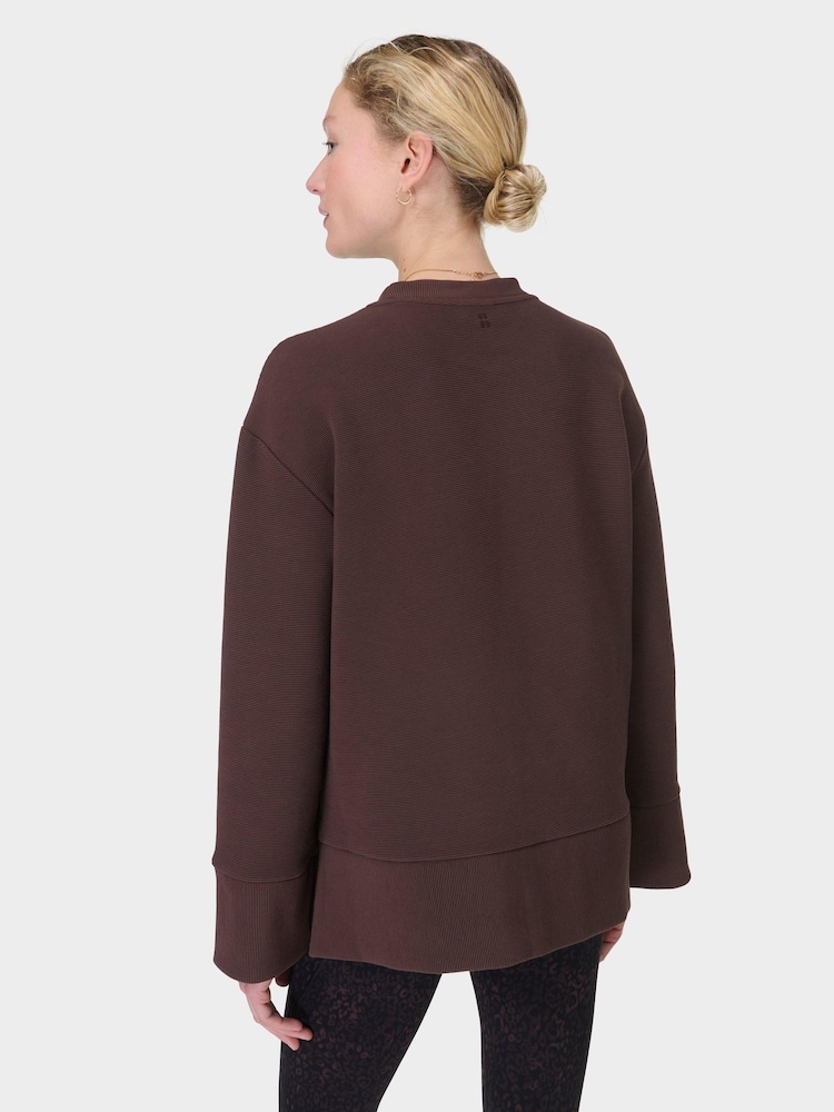 Sweaty Betty Brown Peaceful Ribbed Sweatshirt - Image 2 of 7 Sweaty Betty Brown Peaceful Ribbed Sweatshirt - Image 2 of 7