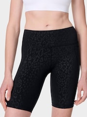 Sweaty Betty Black Leopard Emboss Print 9" Inseam Power 6" Biker Shorts - Image 1 of 8