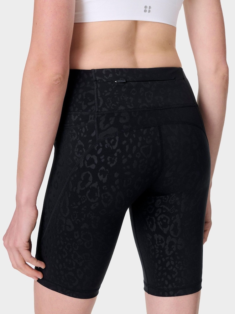 Sweaty Betty Black Leopard Emboss Print 9" Inseam Power 6" Biker Shorts - Image 2 of 8