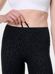 Sweaty Betty Black Leopard Emboss Print 9" Inseam Power 6" Biker Shorts - Image 4 of 8