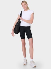 Sweaty Betty Black Leopard Emboss Print 9" Inseam Power 6" Biker Shorts - Image 7 of 8