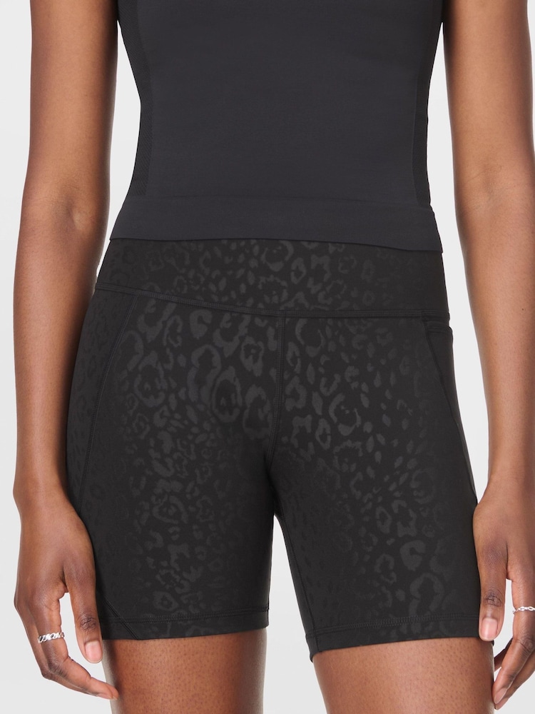 Sweaty Betty Black Leopard Emboss Print 6" Inseam Power 6" Biker Shorts - Image 1 of 8