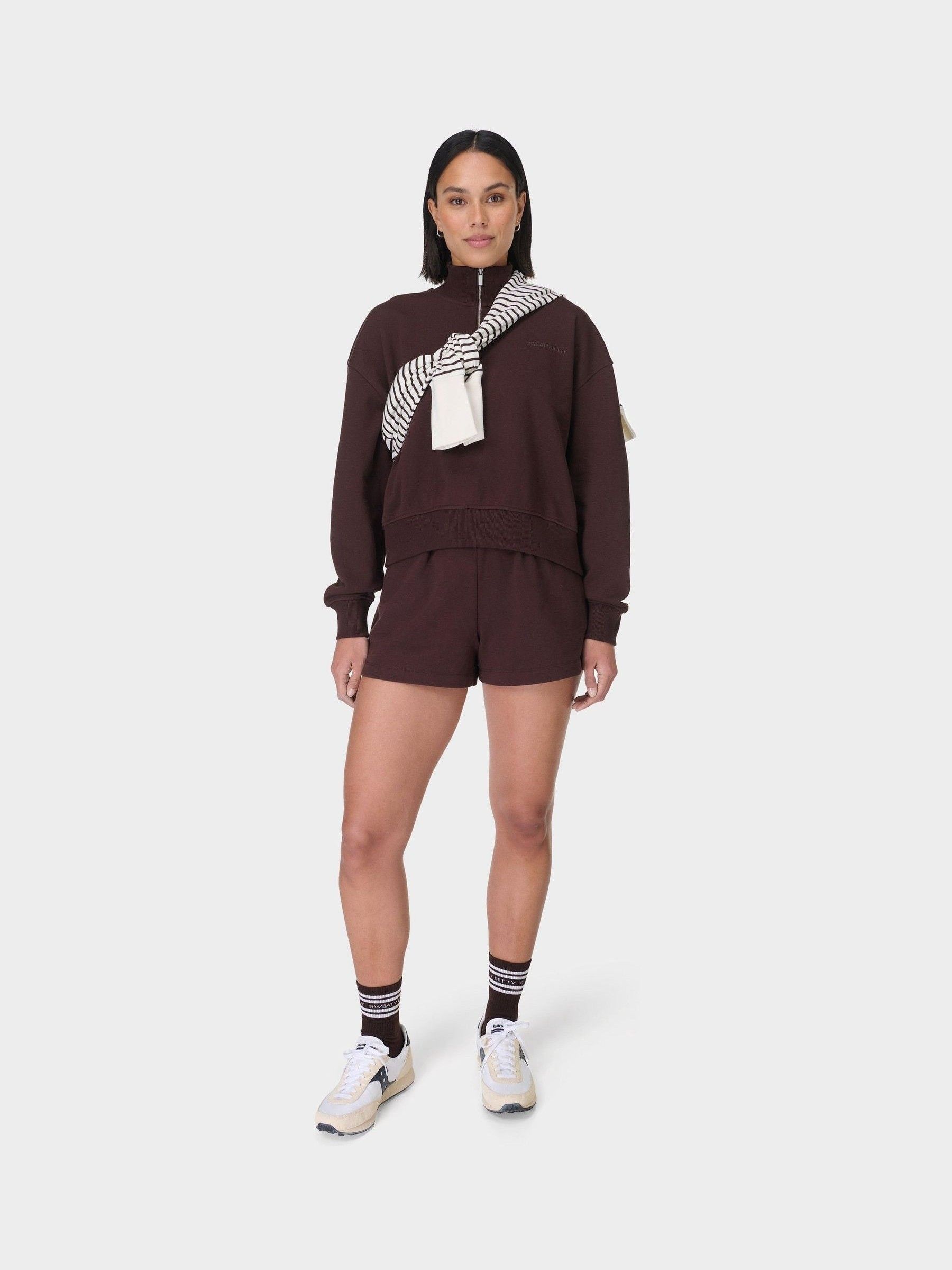 Buy Sweaty Betty Brown Revive Crop Half Zip Sweatshirt from the