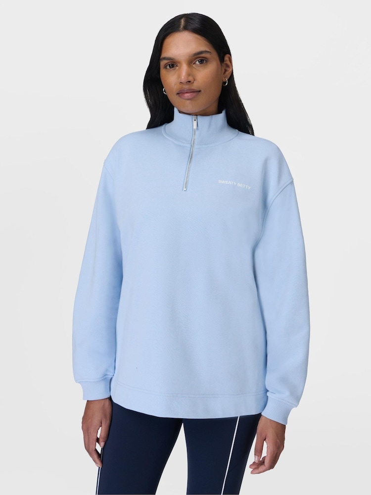 Sweaty Betty Blue Revive Longline Half Zip Sweat Top - Image 1 of 3